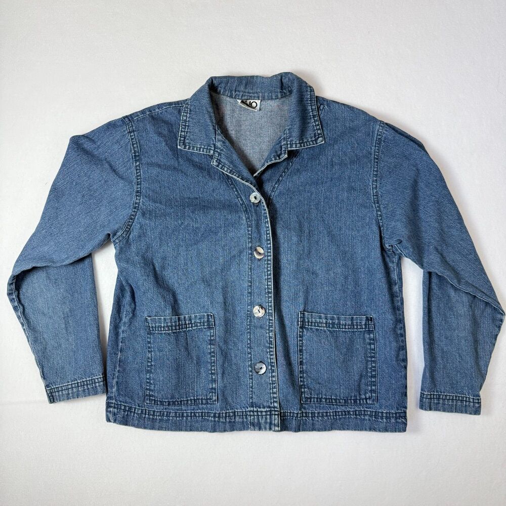 Clio Vintage Denim Chore Jacket Button Front Pockets Made in USA Women's Large